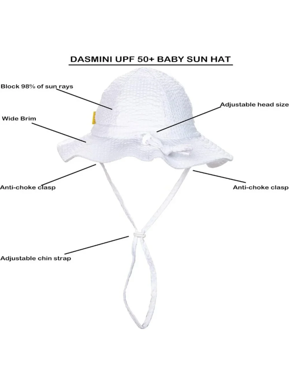 Cute Adjustable Wide Brim Sun Hat for Baby & Toddler - UPF 50+ Seersucker Bucket